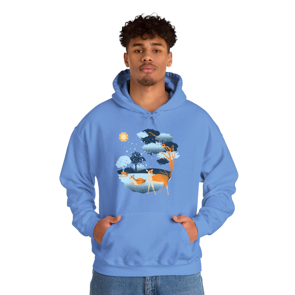Gildan Heavy Blend Hooded Sweatshirt-Winter Deer Scene