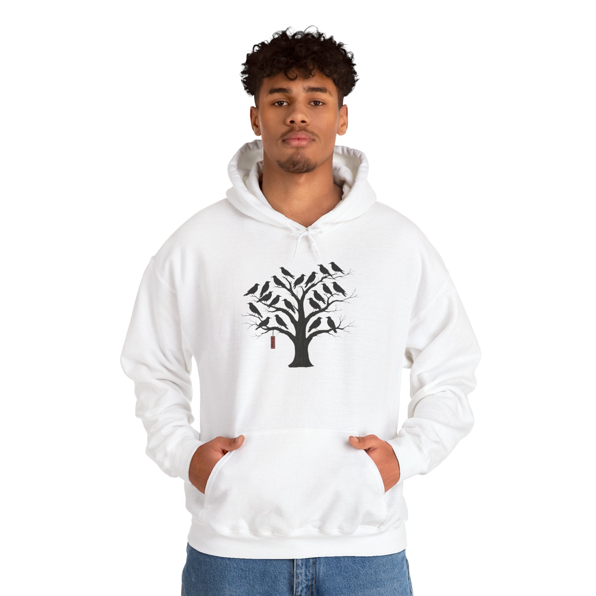 Gildan Heavy Blend Hoodie Unisex Black Bird Tree