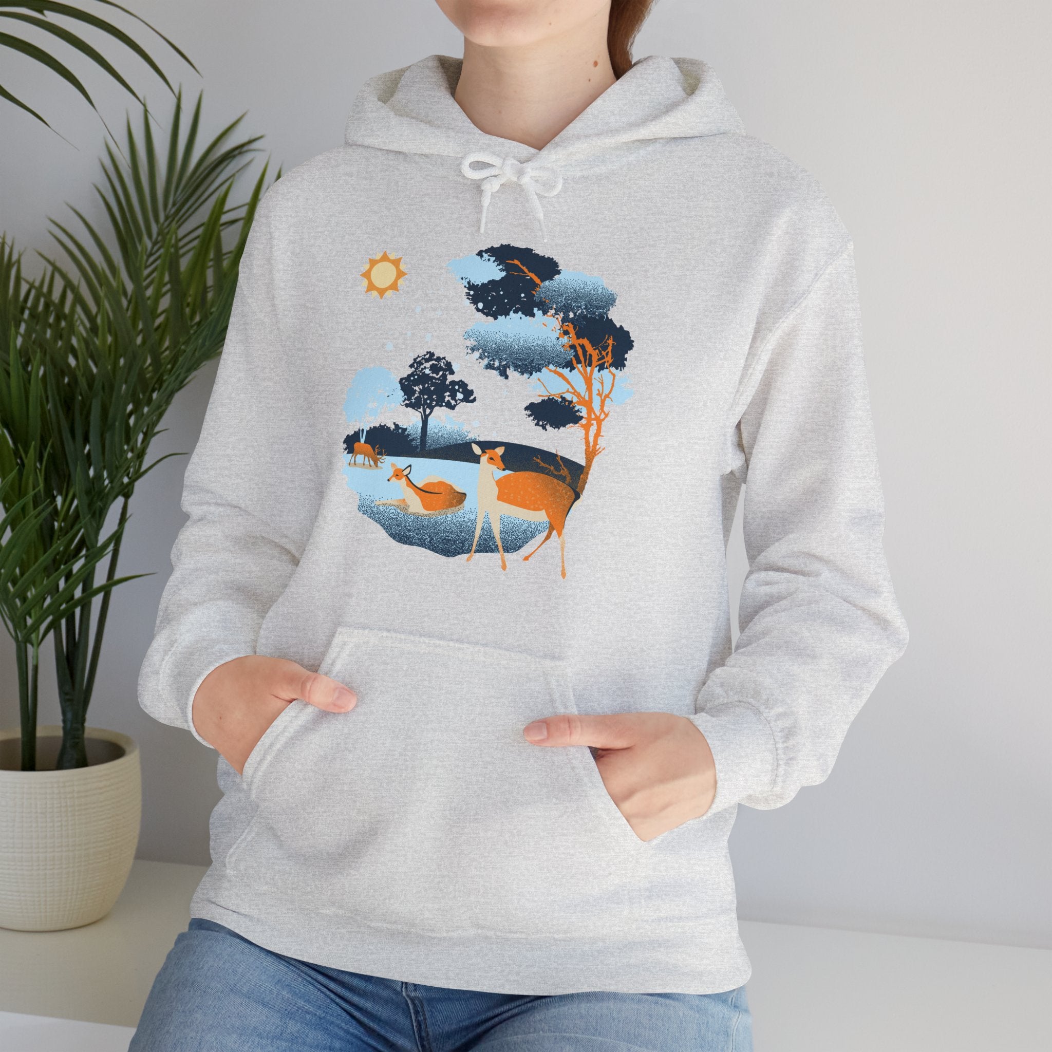 Gildan Heavy Blend Hooded Sweatshirt-Winter Deer Scene