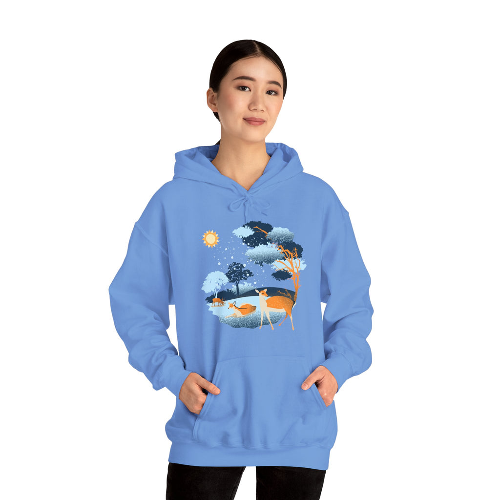 Gildan Heavy Blend Hooded Sweatshirt-Winter Deer Scene