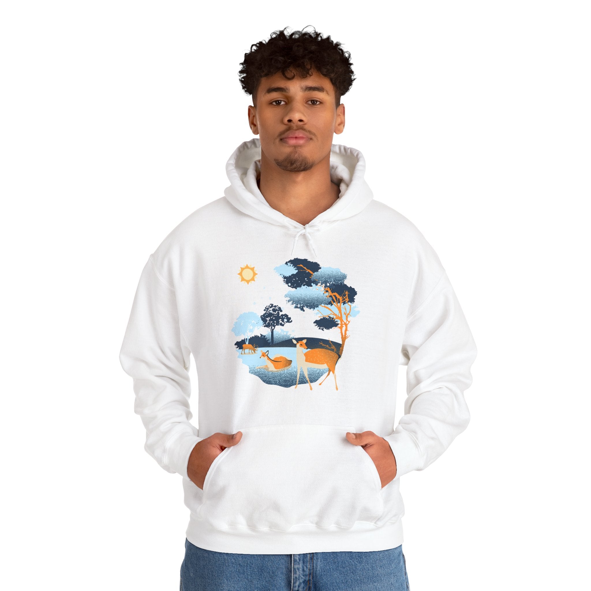 Gildan Heavy Blend Hooded Sweatshirt-Winter Deer Scene