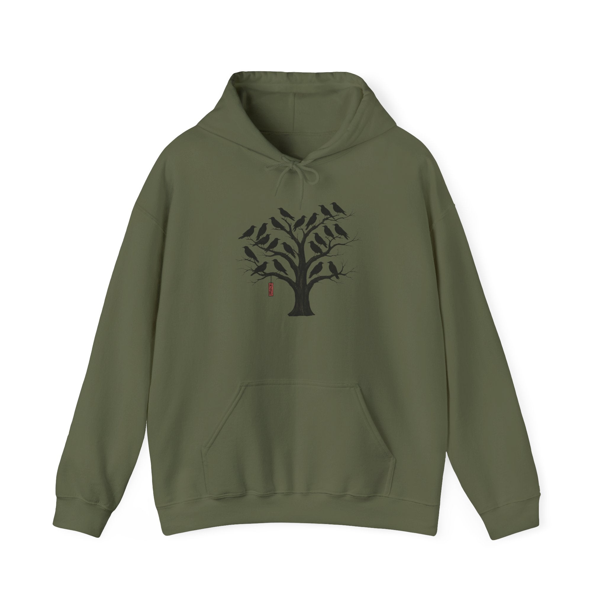 Gildan Heavy Blend Hoodie Unisex Black Bird Tree