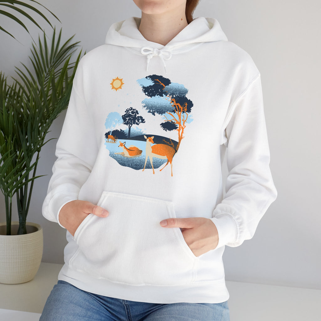 Gildan Heavy Blend Hooded Sweatshirt-Winter Deer Scene