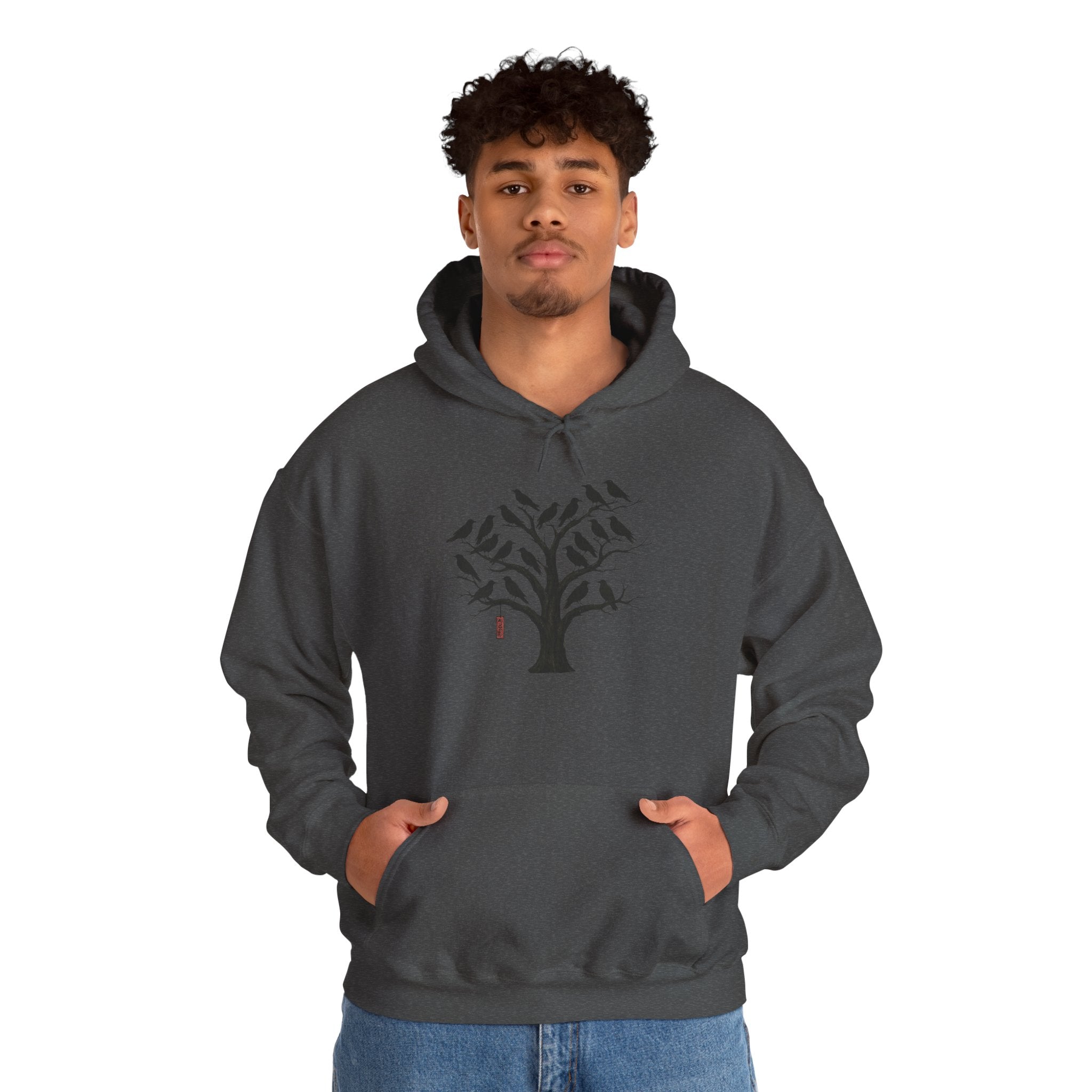 Gildan Heavy Blend Hoodie Unisex Black Bird Tree