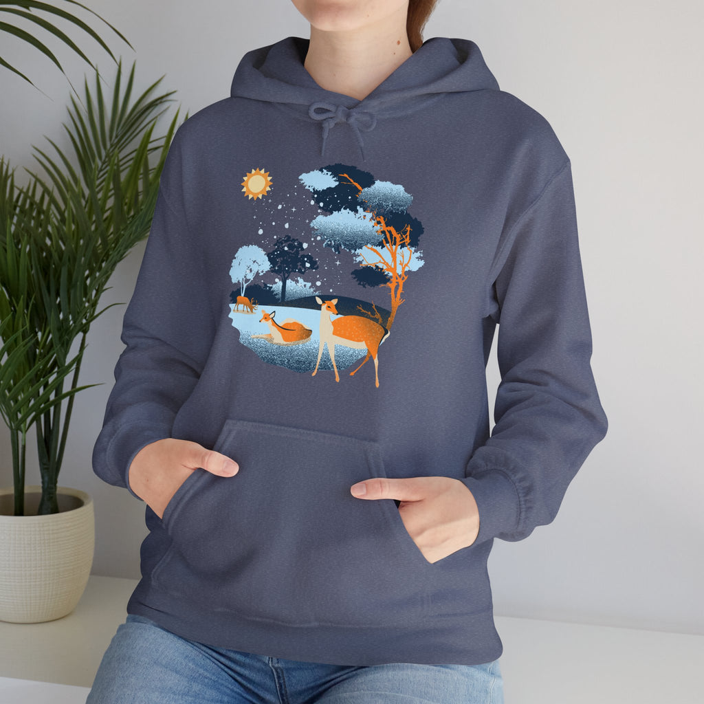 Gildan Heavy Blend Hooded Sweatshirt-Winter Deer Scene