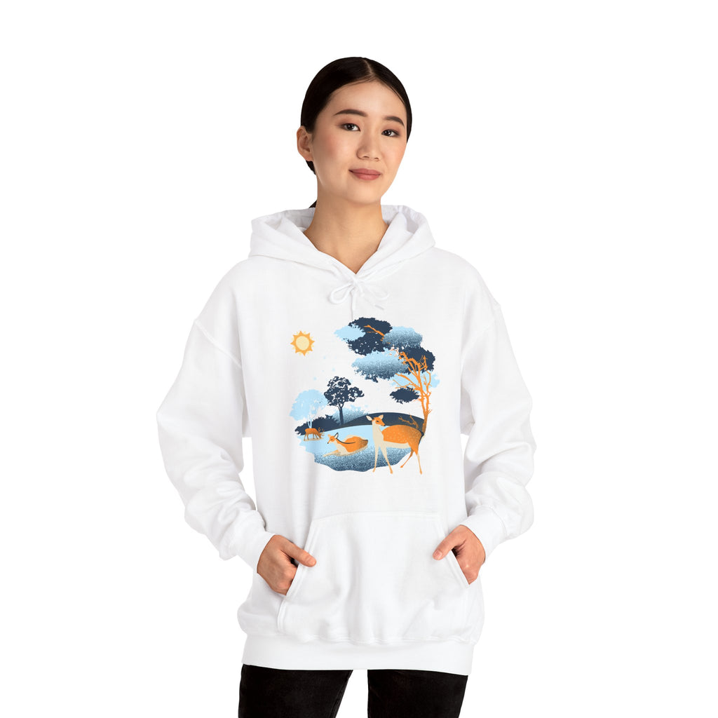 Gildan Heavy Blend Hooded Sweatshirt-Winter Deer Scene