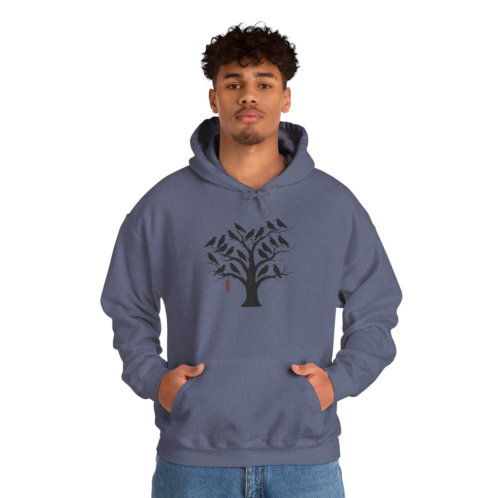 Gildan Heavy Blend Hoodie Unisex Black Bird Tree