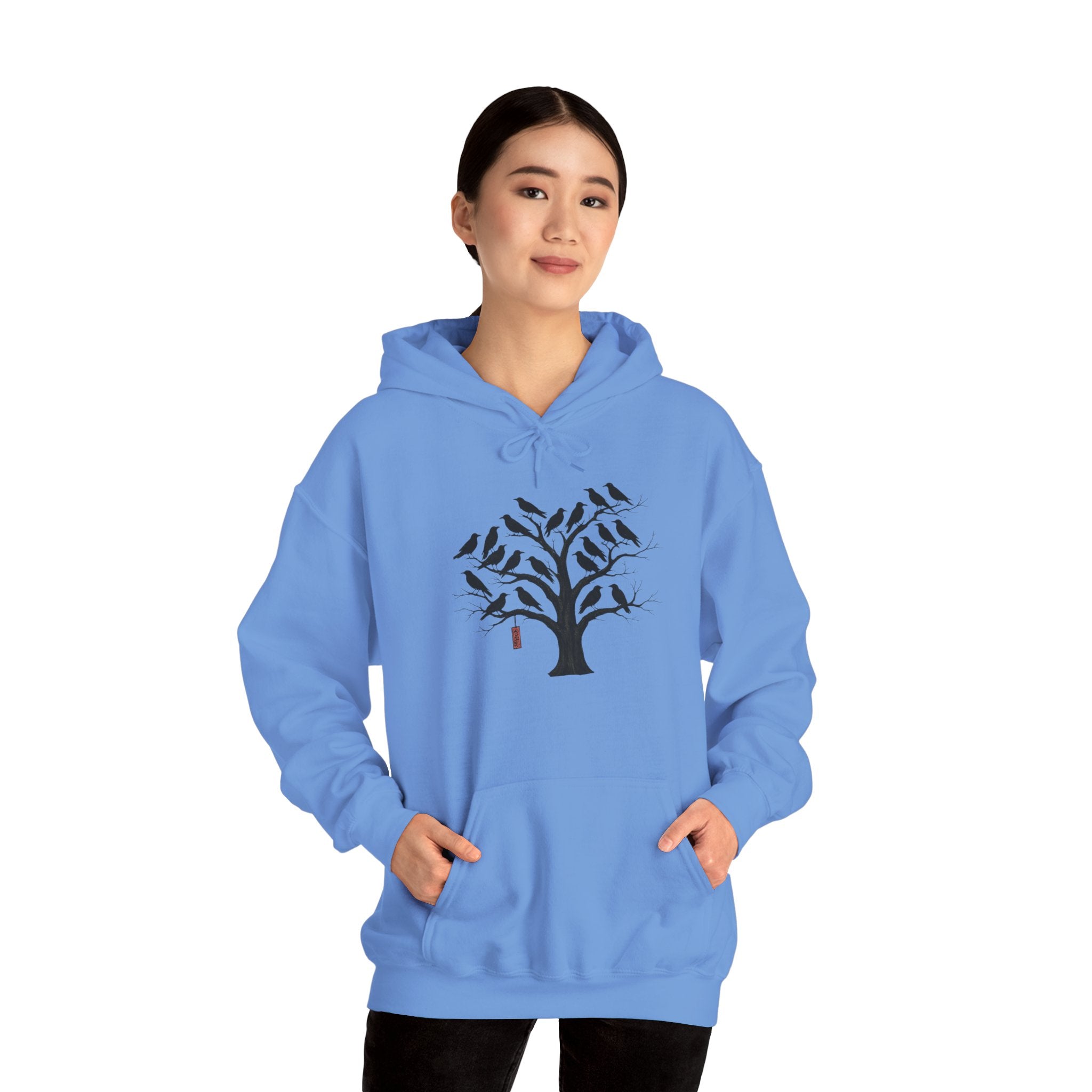 Gildan Heavy Blend Hoodie Unisex Black Bird Tree