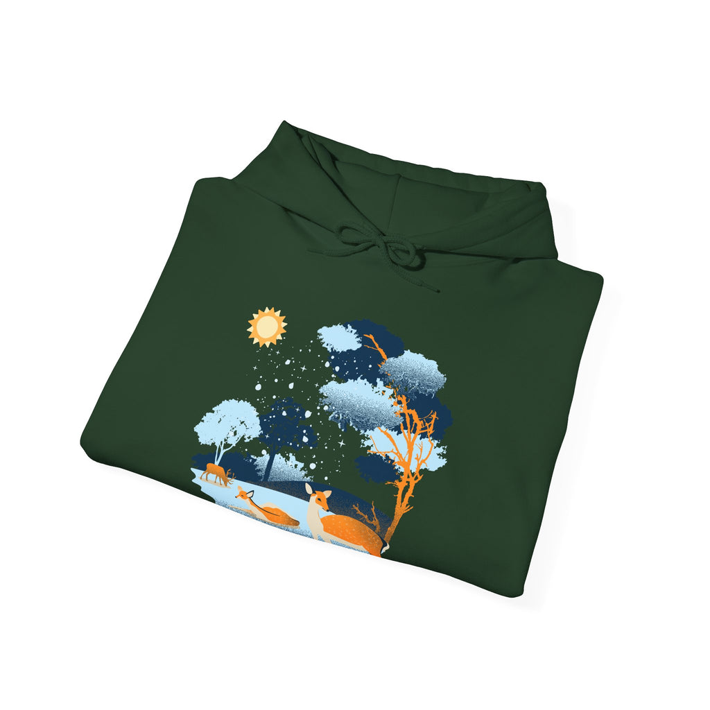 Gildan Heavy Blend Hooded Sweatshirt-Winter Deer Scene