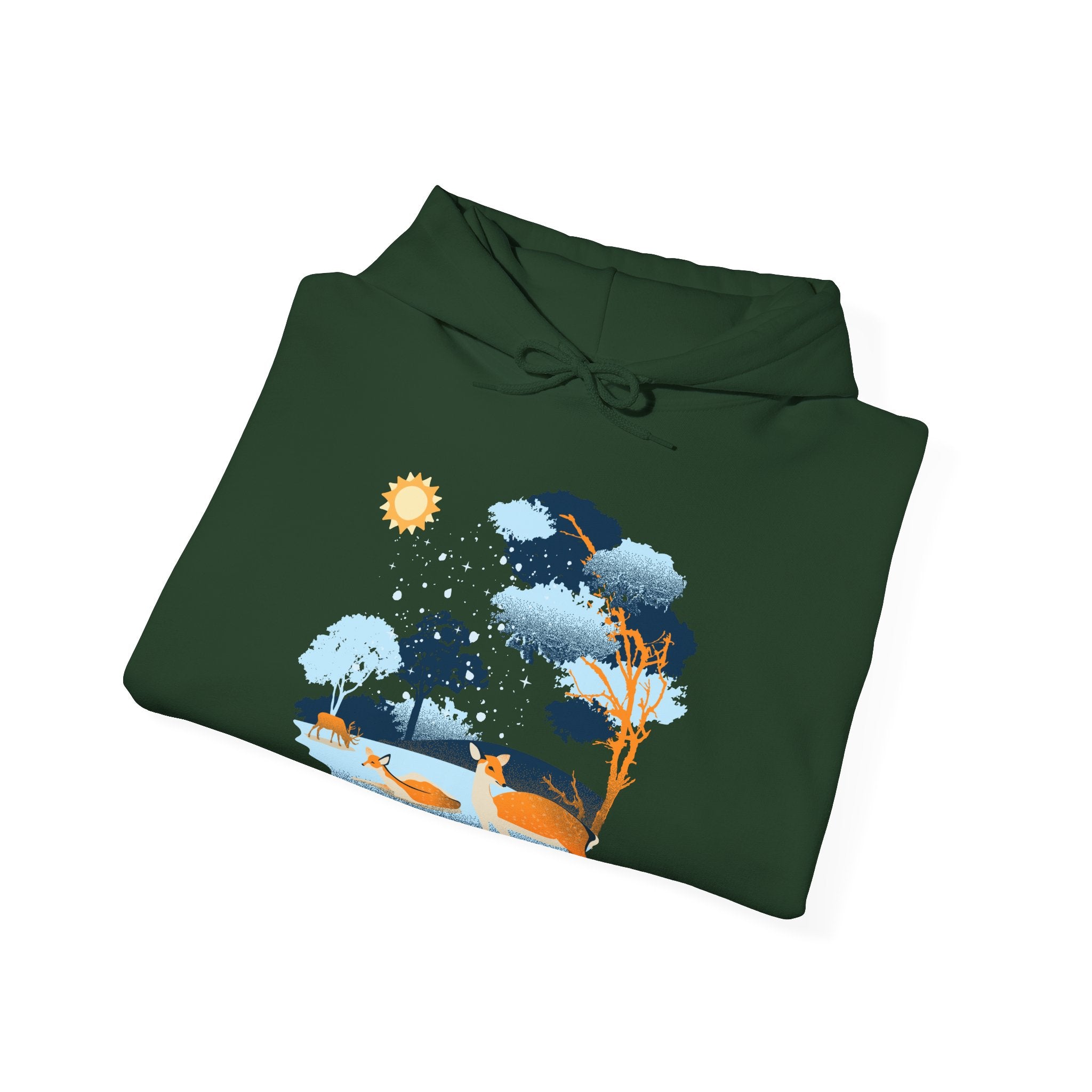 Gildan Heavy Blend Hooded Sweatshirt-Winter Deer Scene