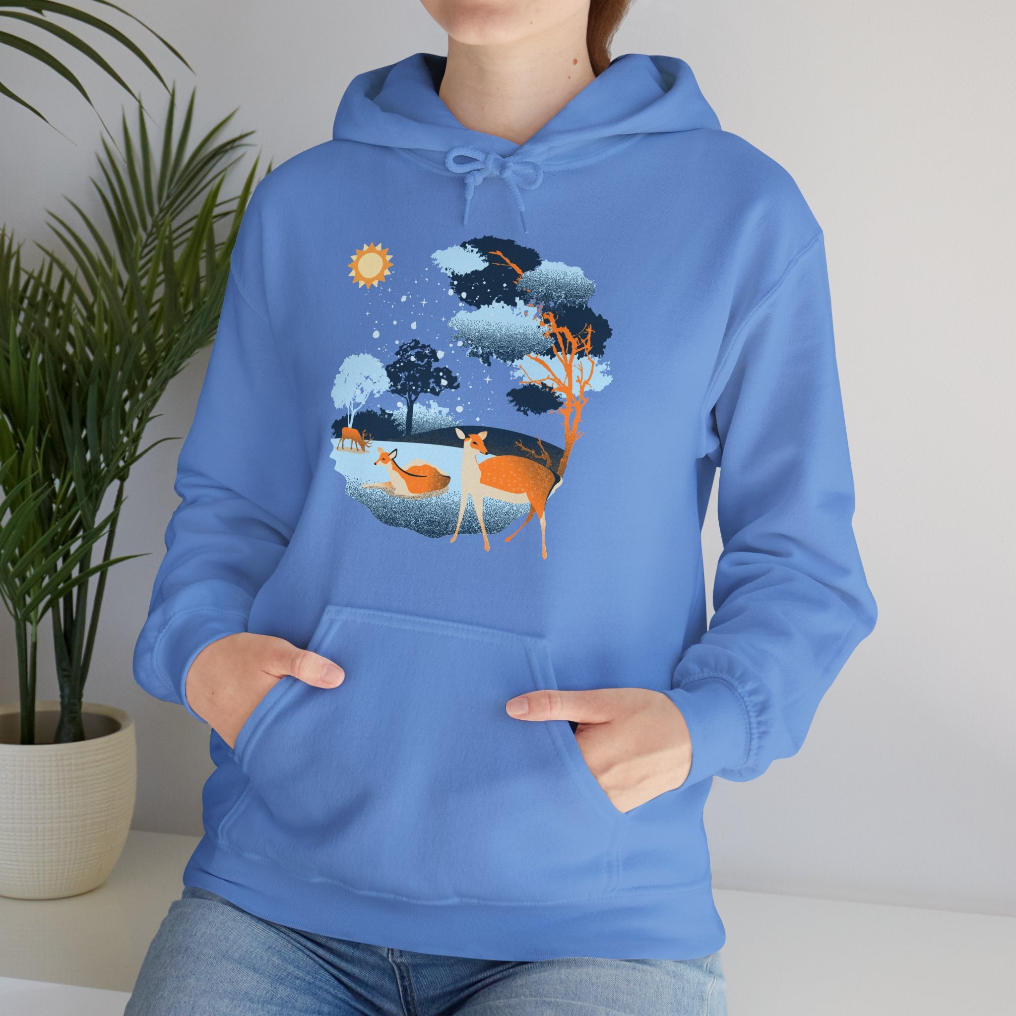 Gildan Heavy Blend Hooded Sweatshirt-Winter Deer Scene
