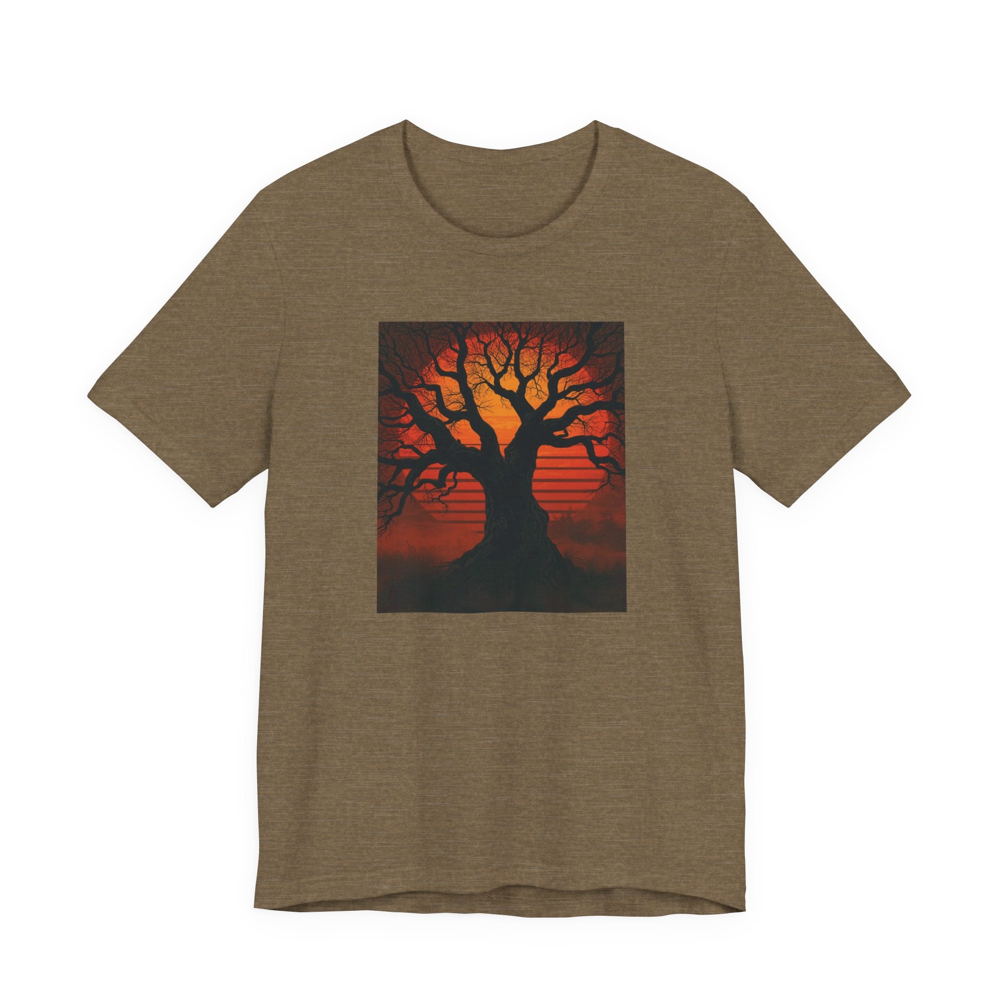 Bella+Canvas Unisex Jersery Short Sleeve T-Shirt — Tree Silhouette Sunset