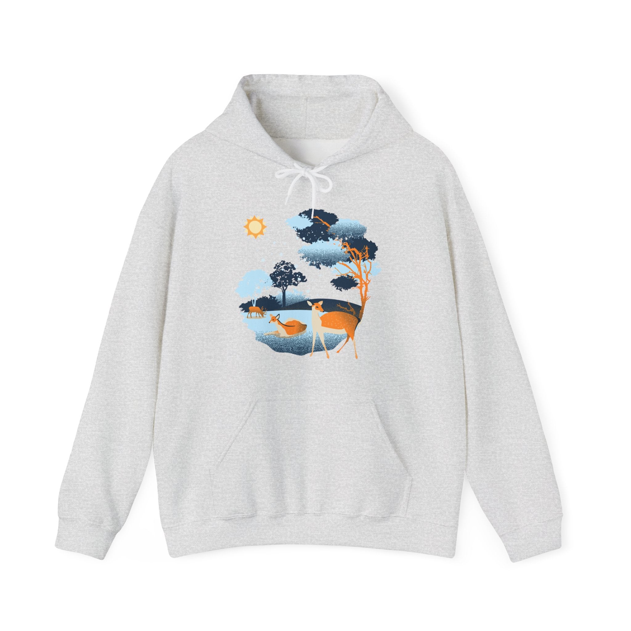 Gildan Heavy Blend Hooded Sweatshirt-Winter Deer Scene