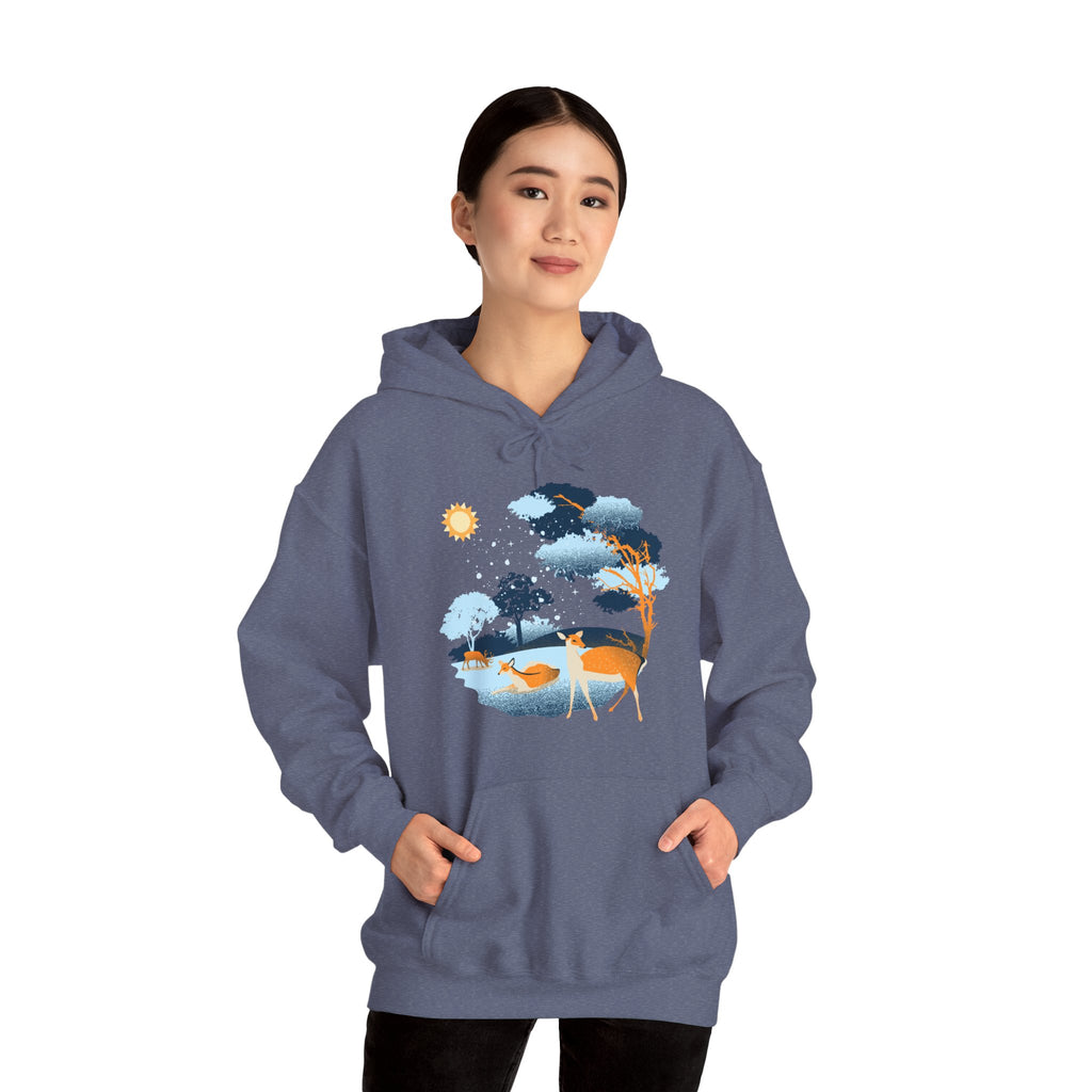 Gildan Heavy Blend Hooded Sweatshirt-Winter Deer Scene