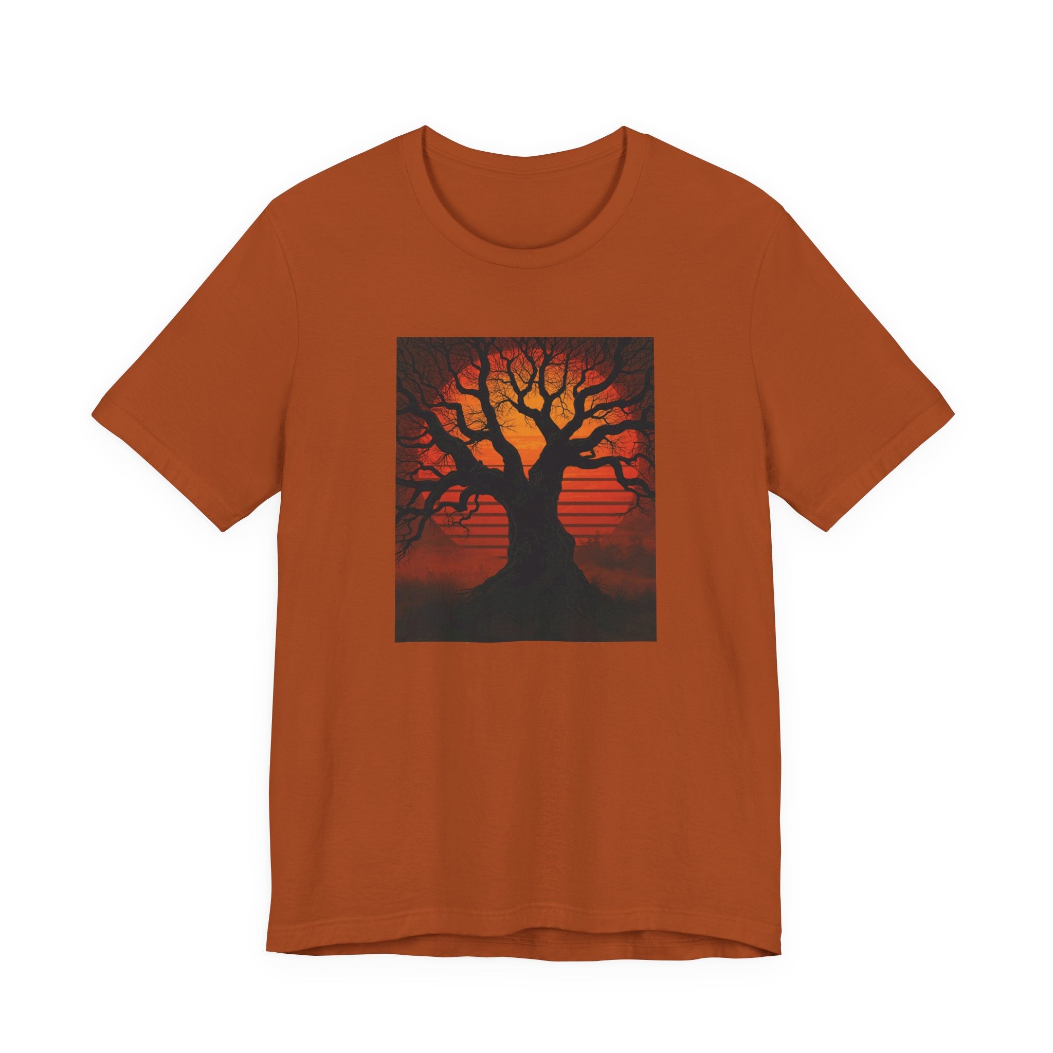 Bella+Canvas Unisex Jersery Short Sleeve T-Shirt — Tree Silhouette Sunset