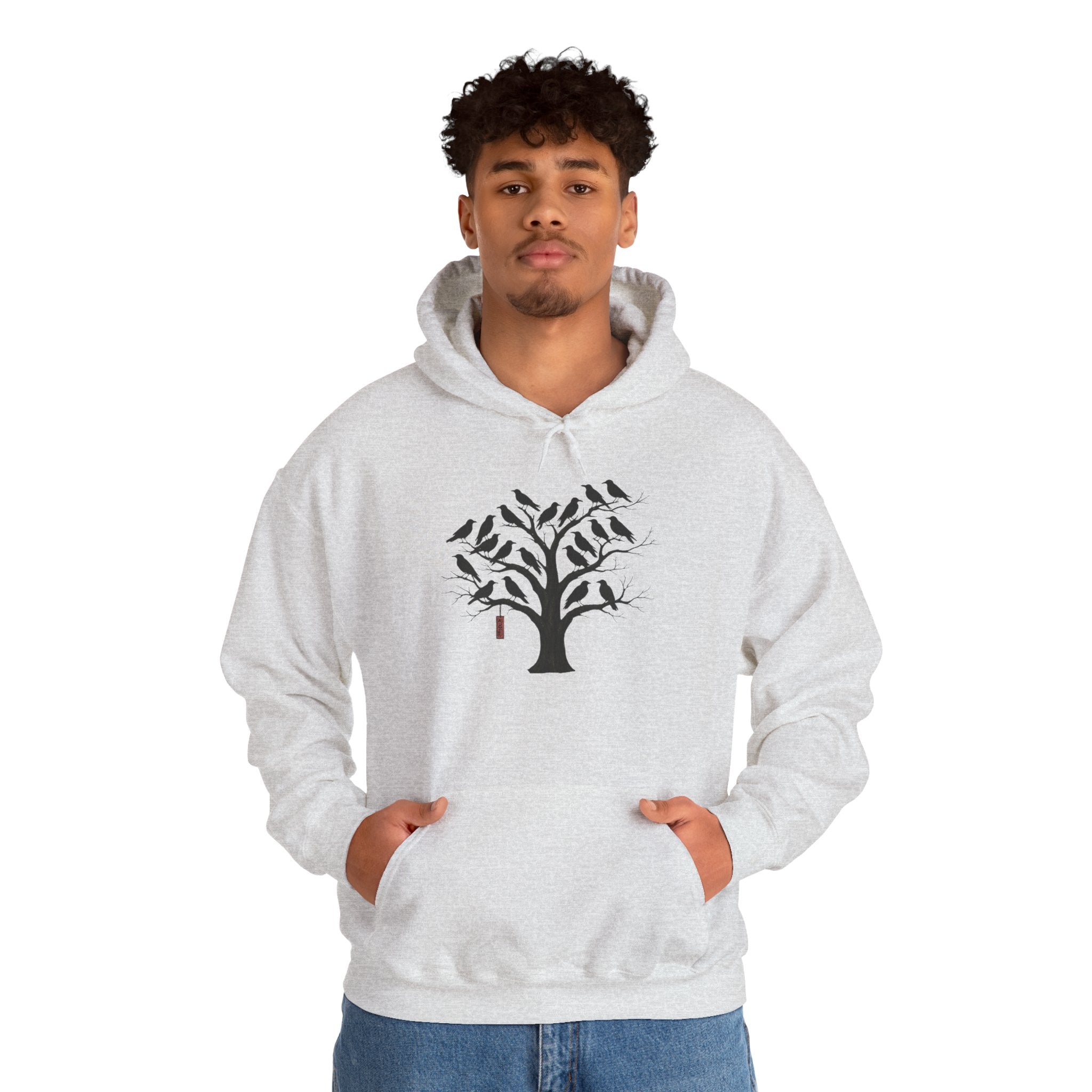 Gildan Heavy Blend Hoodie Unisex Black Bird Tree