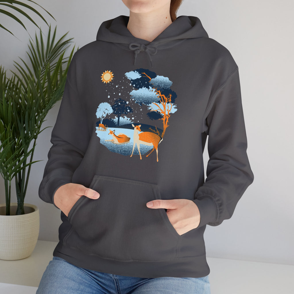 Gildan Heavy Blend Hooded Sweatshirt-Winter Deer Scene