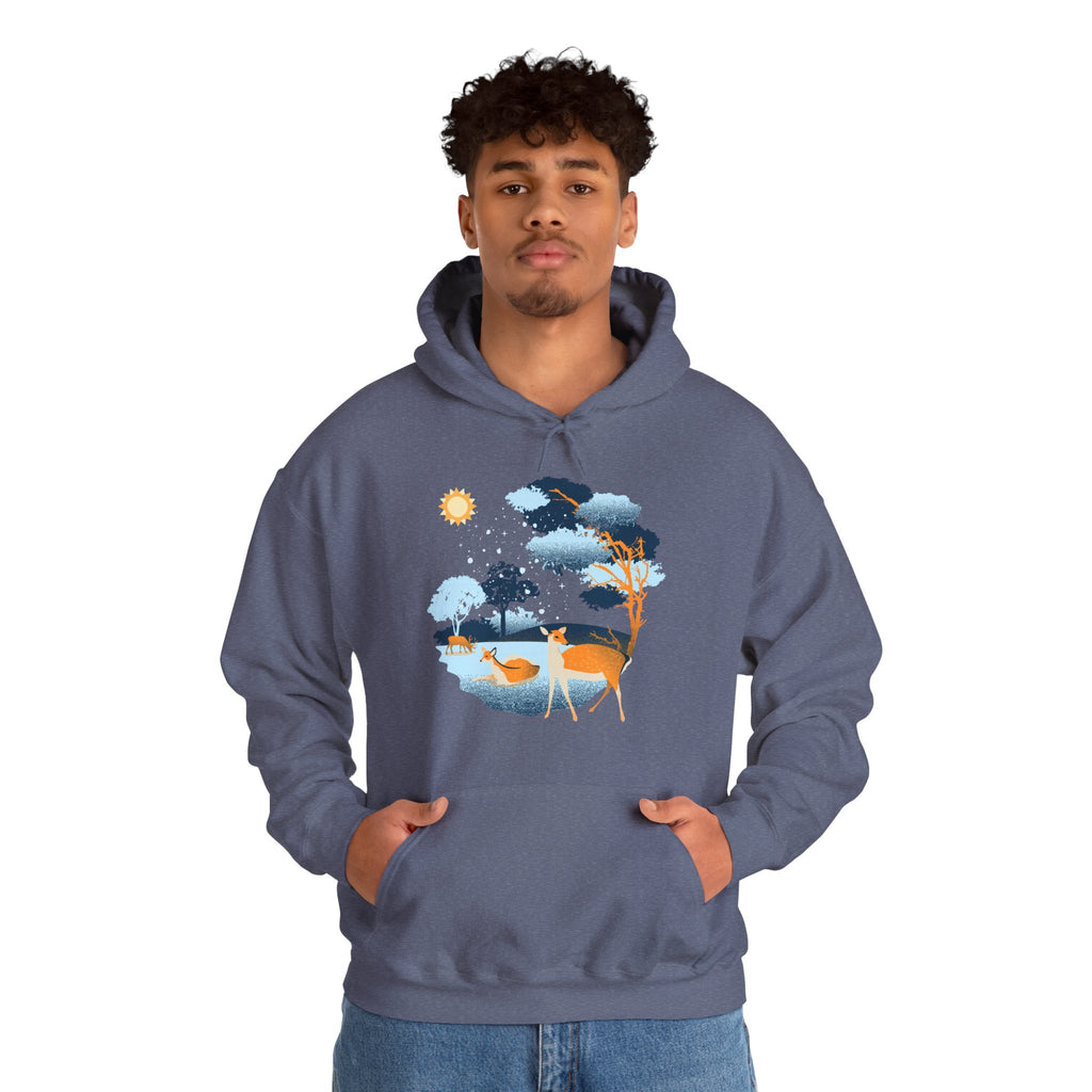 Gildan Heavy Blend Hooded Sweatshirt-Winter Deer Scene