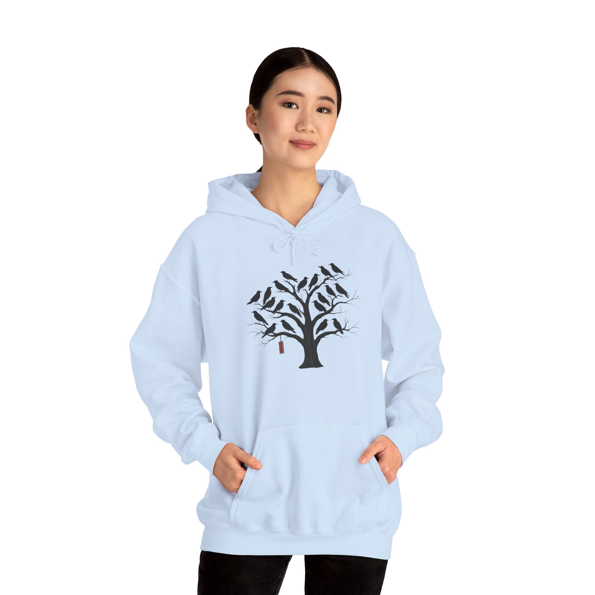 Gildan Heavy Blend Hoodie Unisex Black Bird Tree