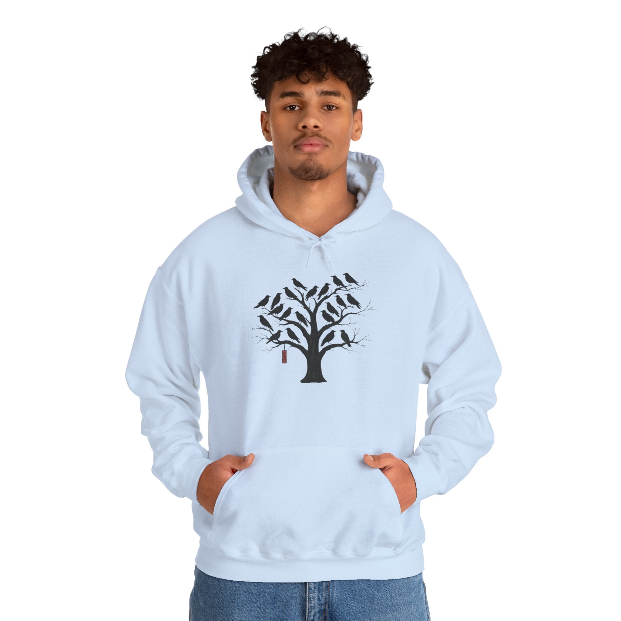 Gildan Heavy Blend Hoodie Unisex Black Bird Tree