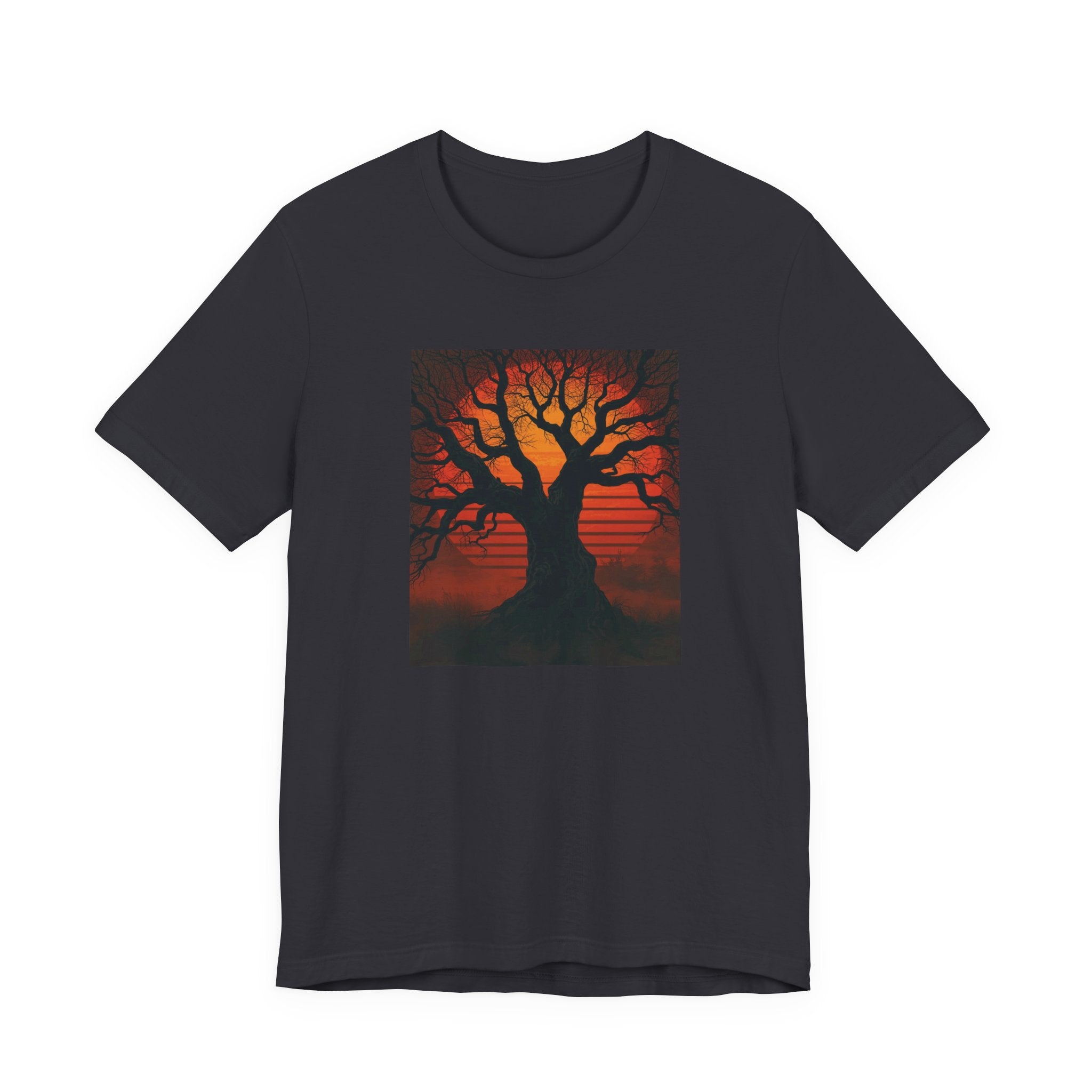 Bella+Canvas Unisex Jersery Short Sleeve T-Shirt — Tree Silhouette Sunset