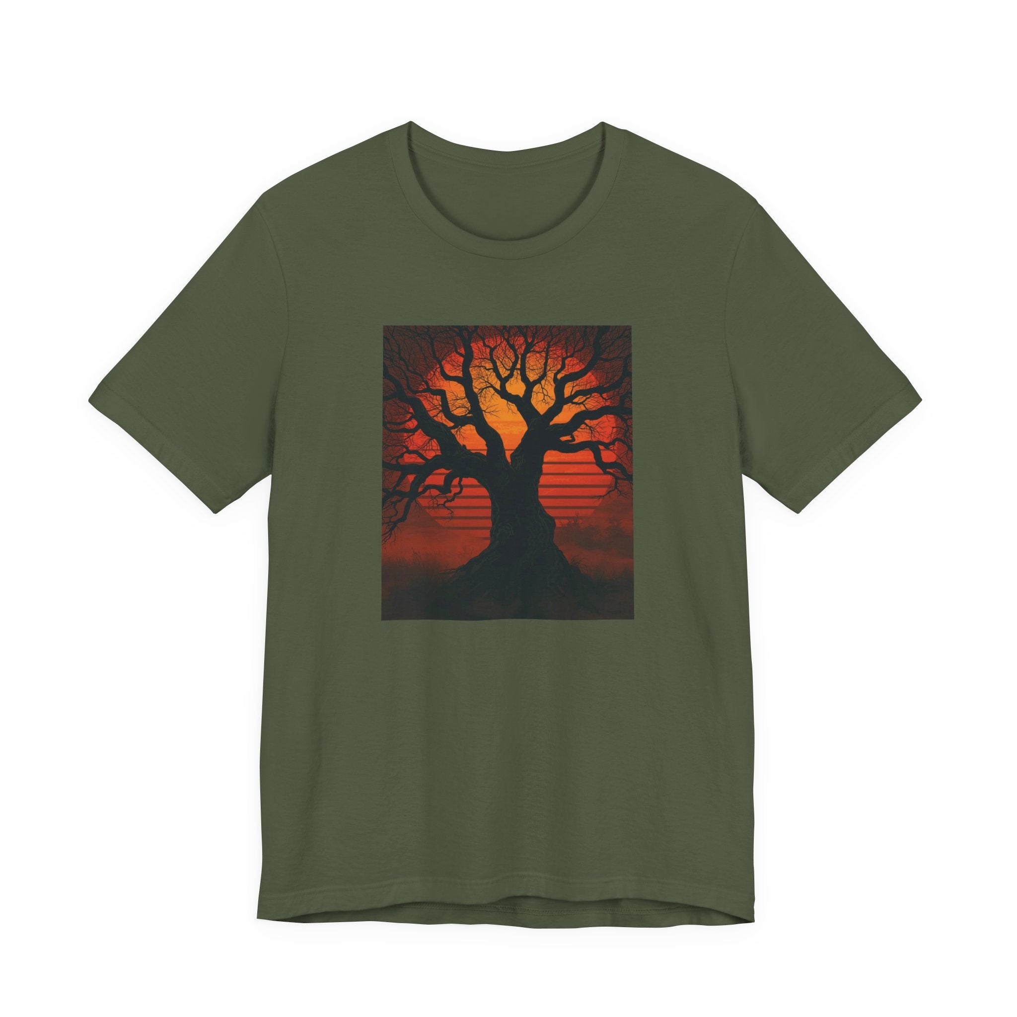 Bella+Canvas Unisex Jersery Short Sleeve T-Shirt — Tree Silhouette Sunset