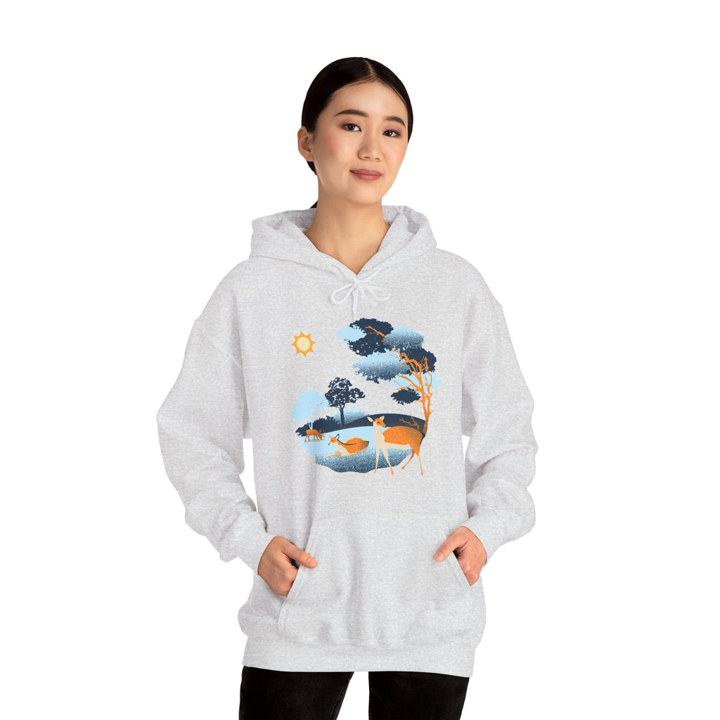 Gildan Heavy Blend Hooded Sweatshirt-Winter Deer Scene