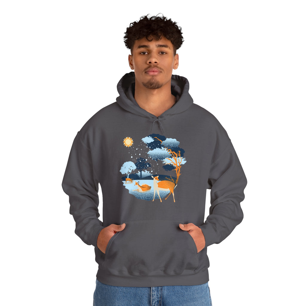 Gildan Heavy Blend Hooded Sweatshirt-Winter Deer Scene