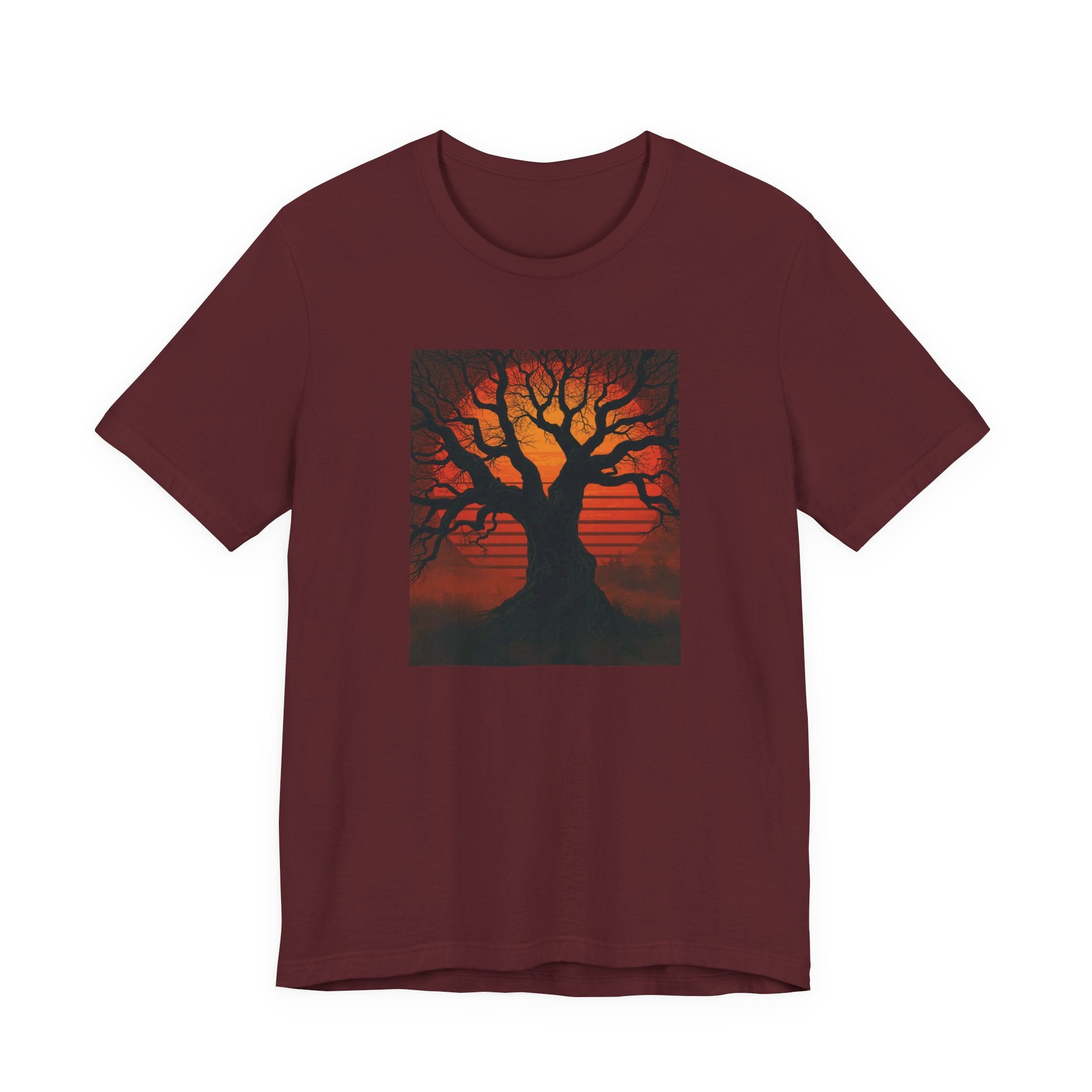 Bella+Canvas Unisex Jersery Short Sleeve T-Shirt — Tree Silhouette Sunset
