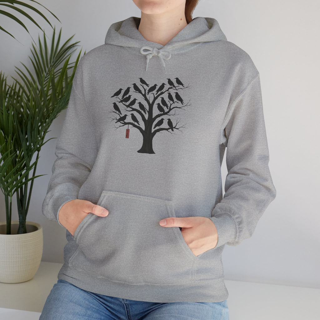 Gildan Heavy Blend Hoodie Unisex Black Bird Tree