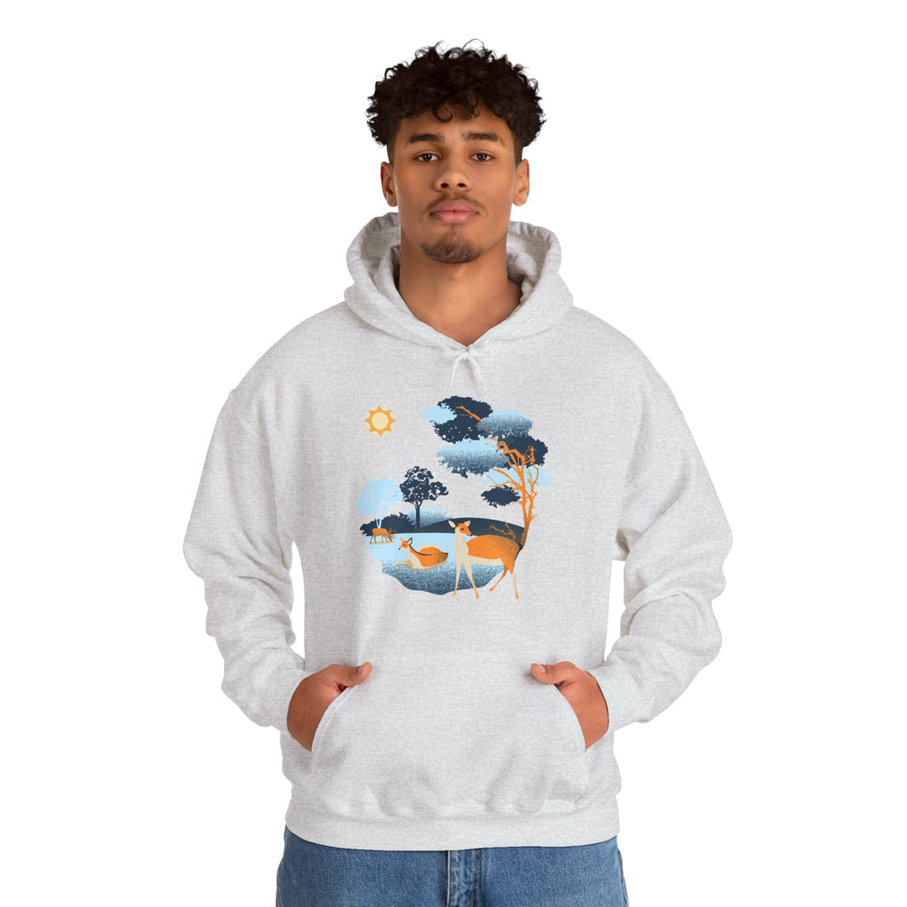 Gildan Heavy Blend Hooded Sweatshirt-Winter Deer Scene