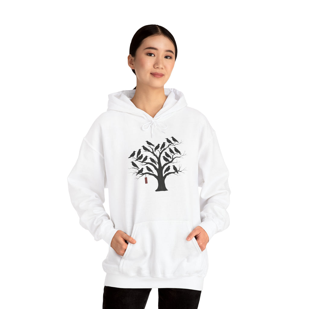 Gildan Heavy Blend Hoodie Unisex Black Bird Tree